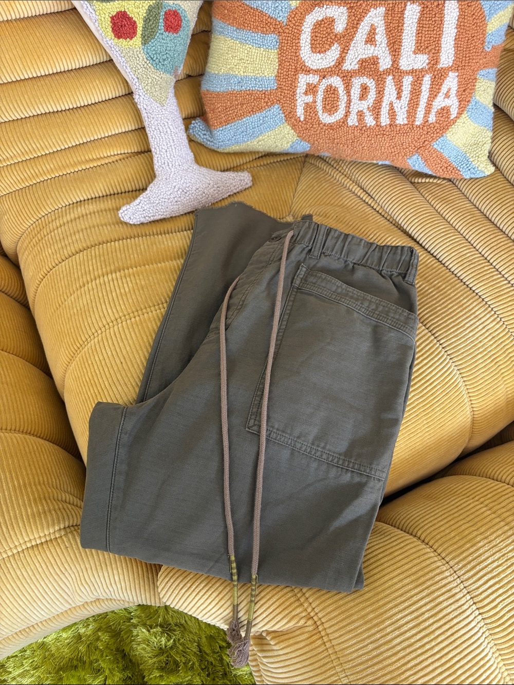 Free People Olive Green Wide Leg Drawstring Pants